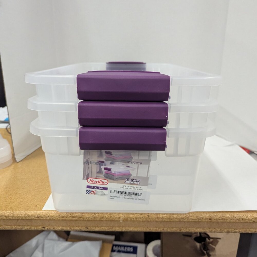 Sterilite 15 Qt ClearView Latch Boxes – 3 Pack, Stackable Storage Bins